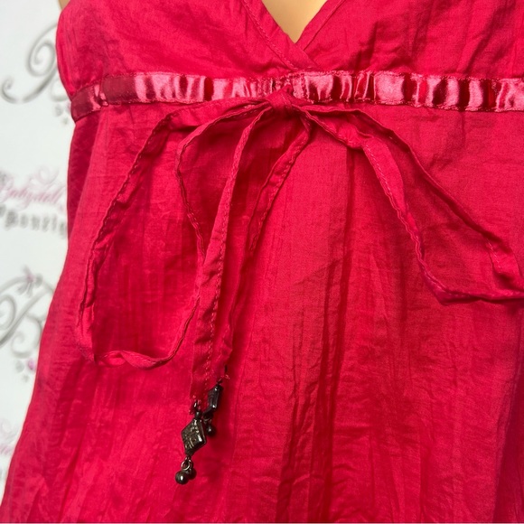 Guess tank top boho embroidered bottom paisley print beaded ties red halter - Picture 6 of 12